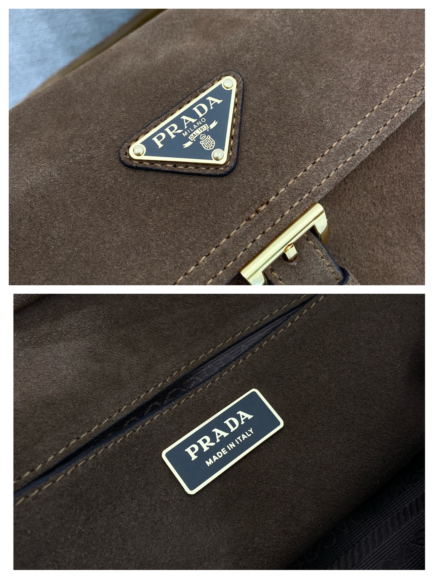 Bagsaaa Pra*a Explore medium suede shoulder bag with flap Brown 1BD394 - 30cm