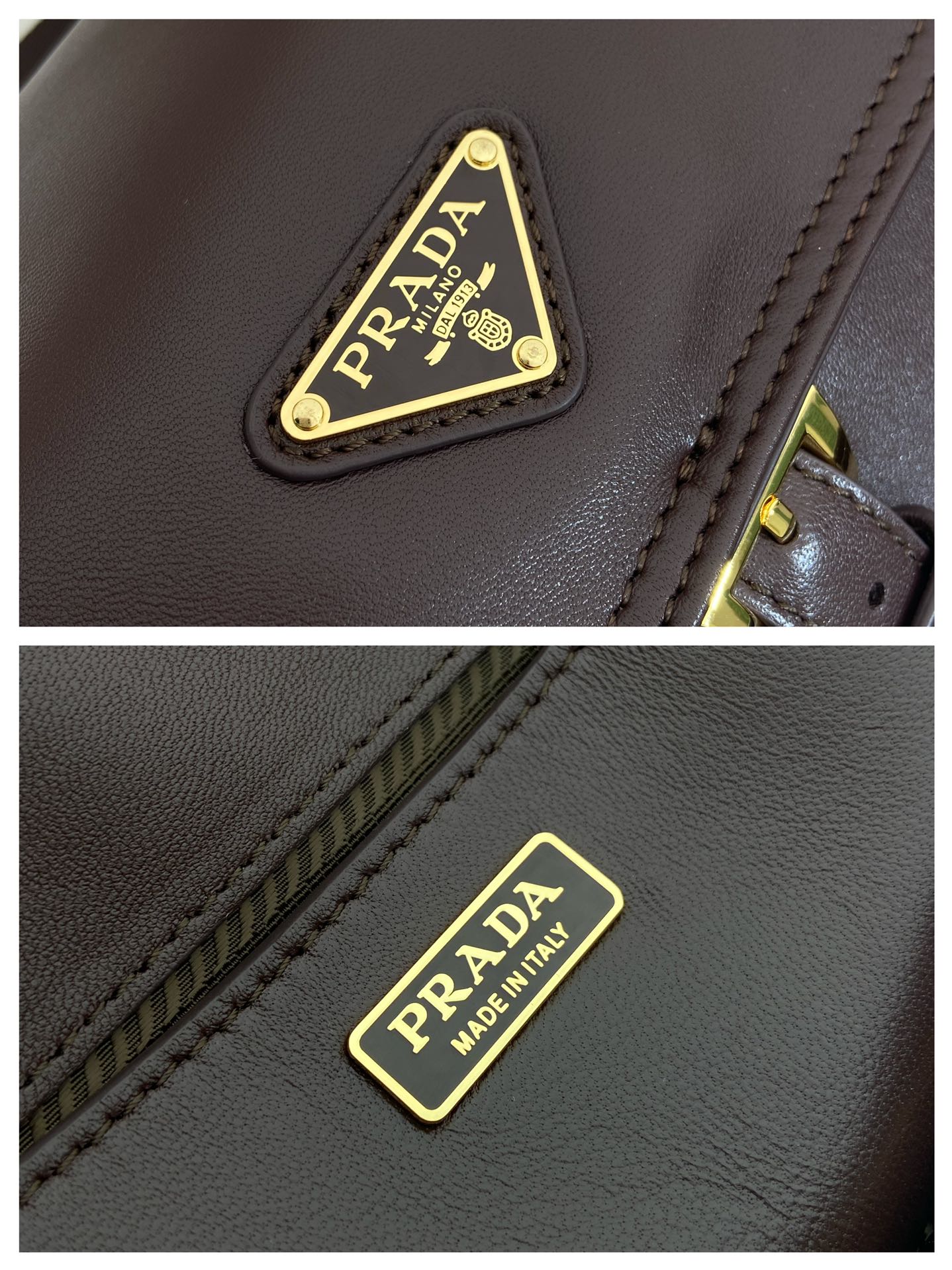 Bagsaaa Medium Pra*a Explore nappa leather shoulder bag with flap 1BD394 dark brown - 30cm