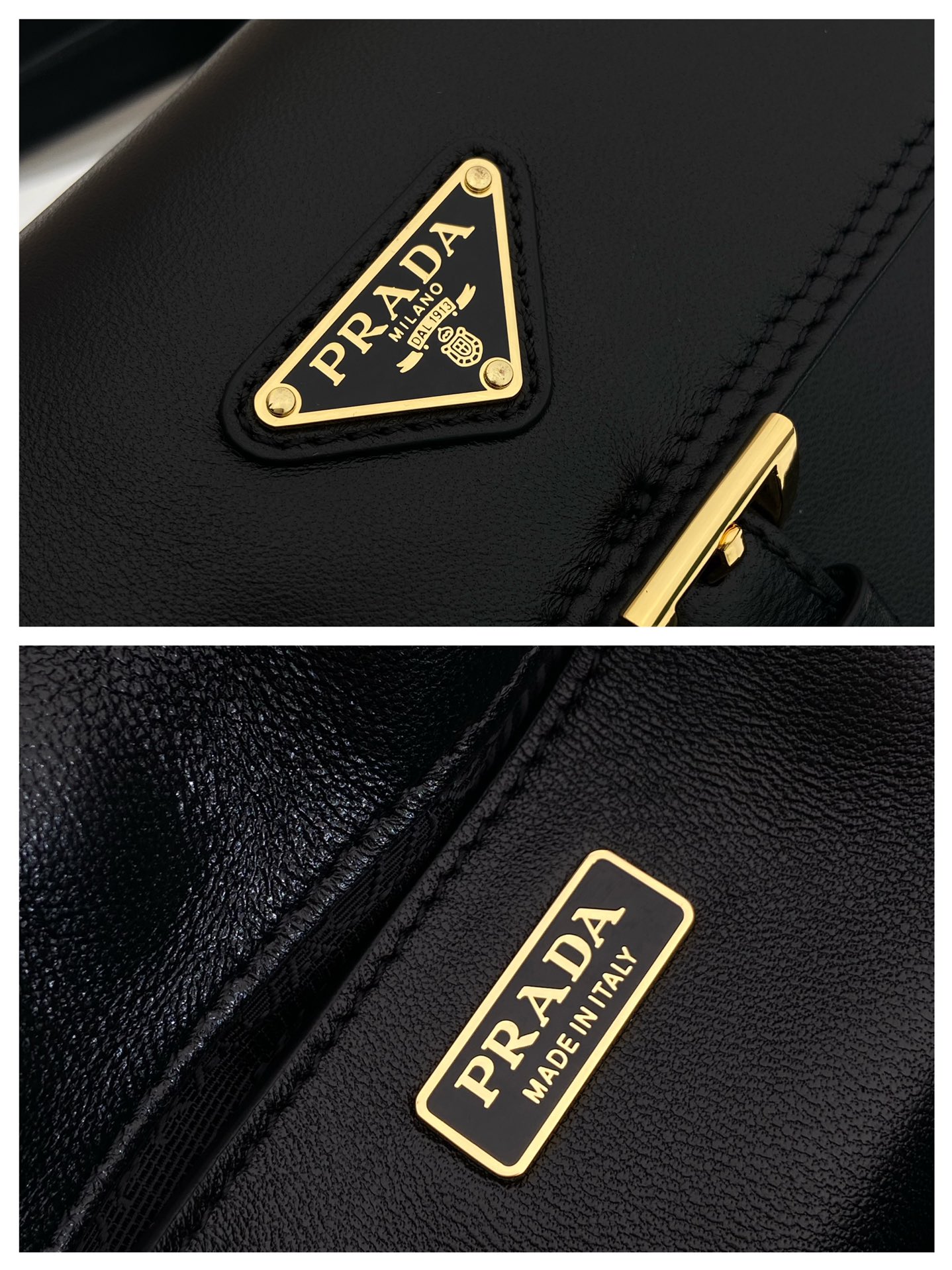 Bagsaaa Medium Pra*a Explore nappa leather shoulder bag with flap 1BD394 black - 30cm