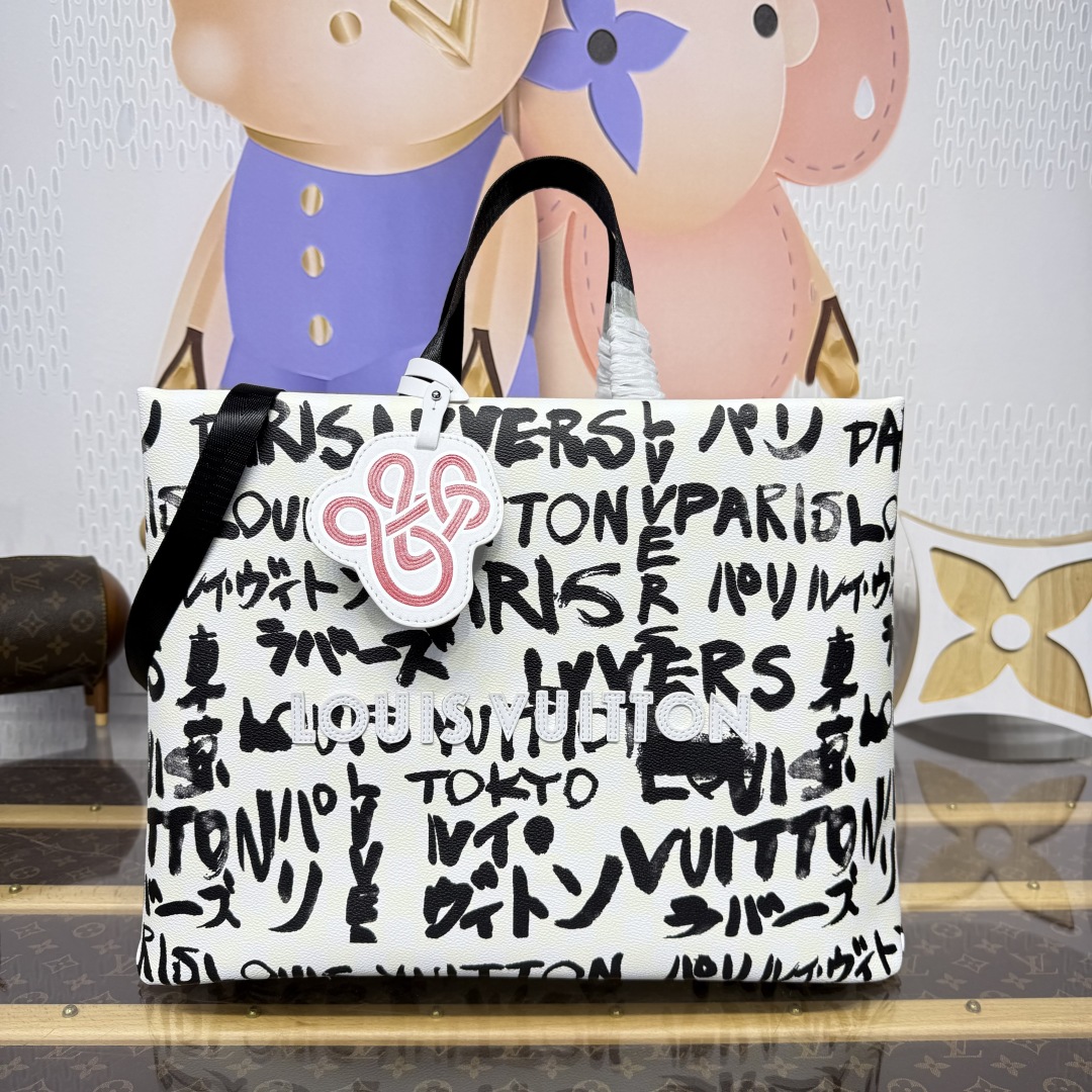 Bagsaaa LV N40797 Shopper Tote MM Pharrell Williams White/Black - 40cm