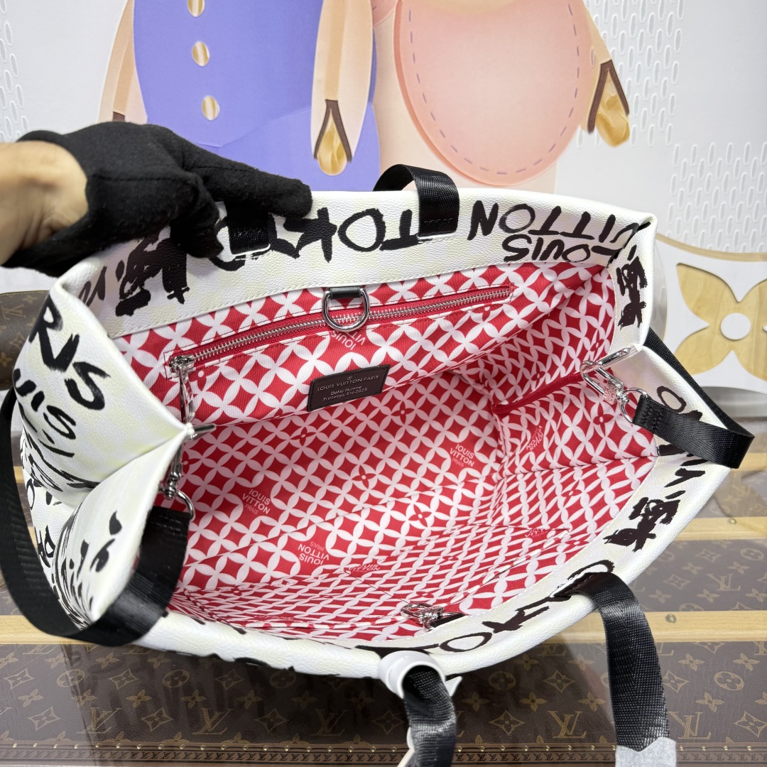 Bagsaaa LV N40797 Shopper Tote MM Pharrell Williams White/Black - 40cm