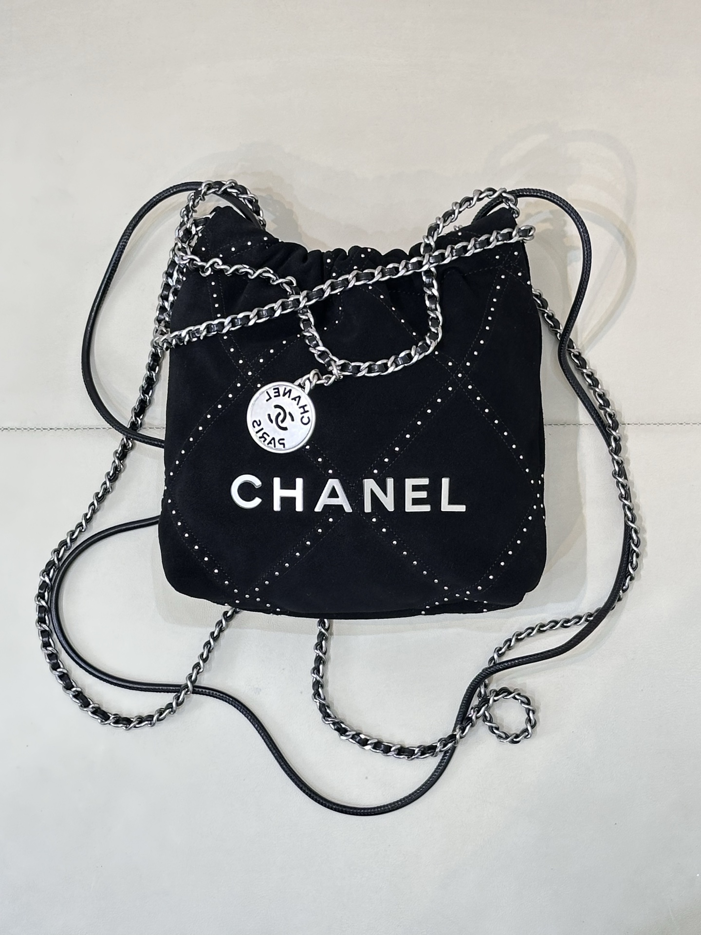 Bagsaaa Ch**el 22 Mini Handbag Black Suede AS3980 - 20 × 19 × 6 cm
