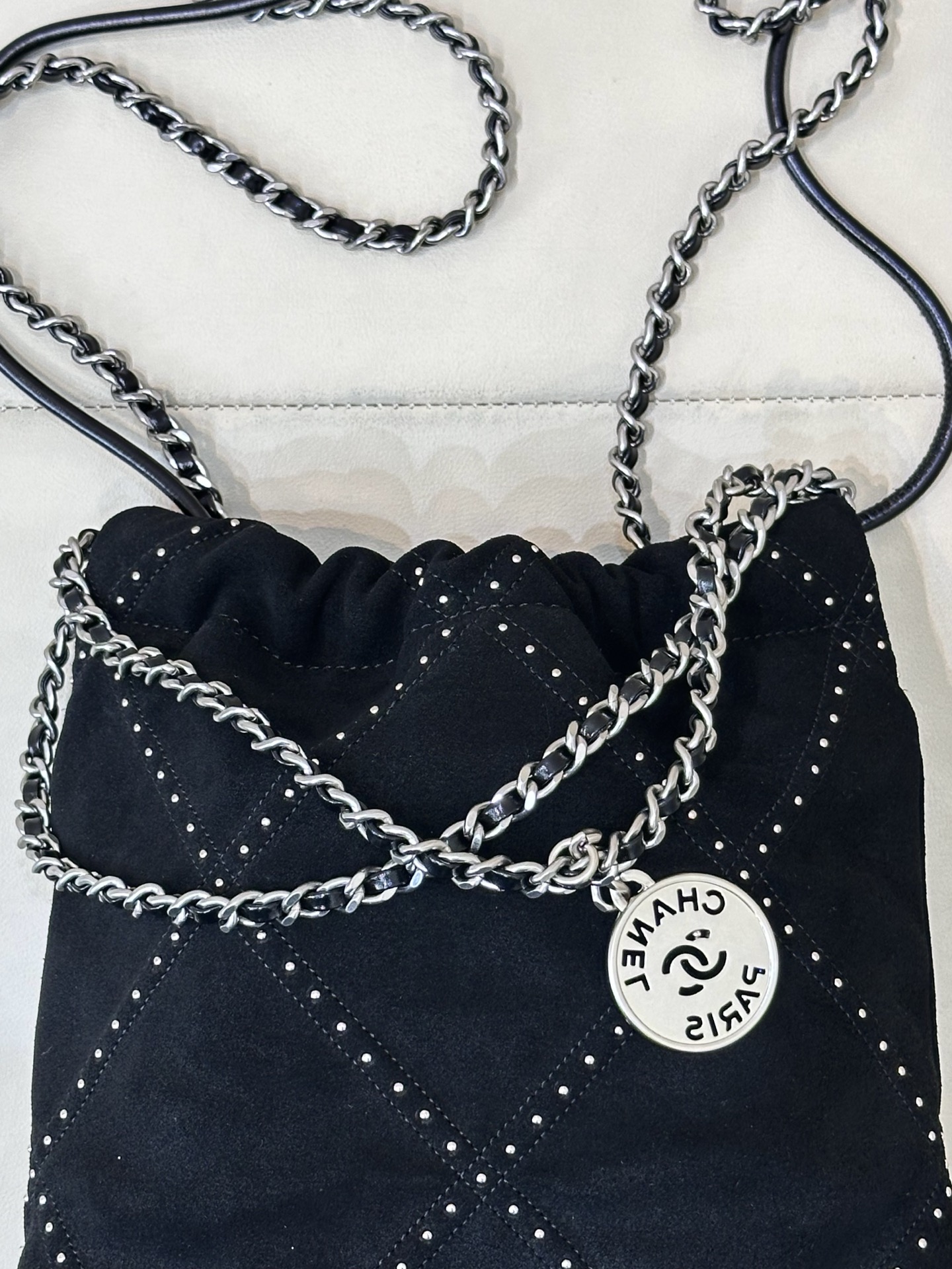 Bagsaaa Ch**el 22 Mini Handbag Black Suede AS3980 - 20 × 19 × 6 cm