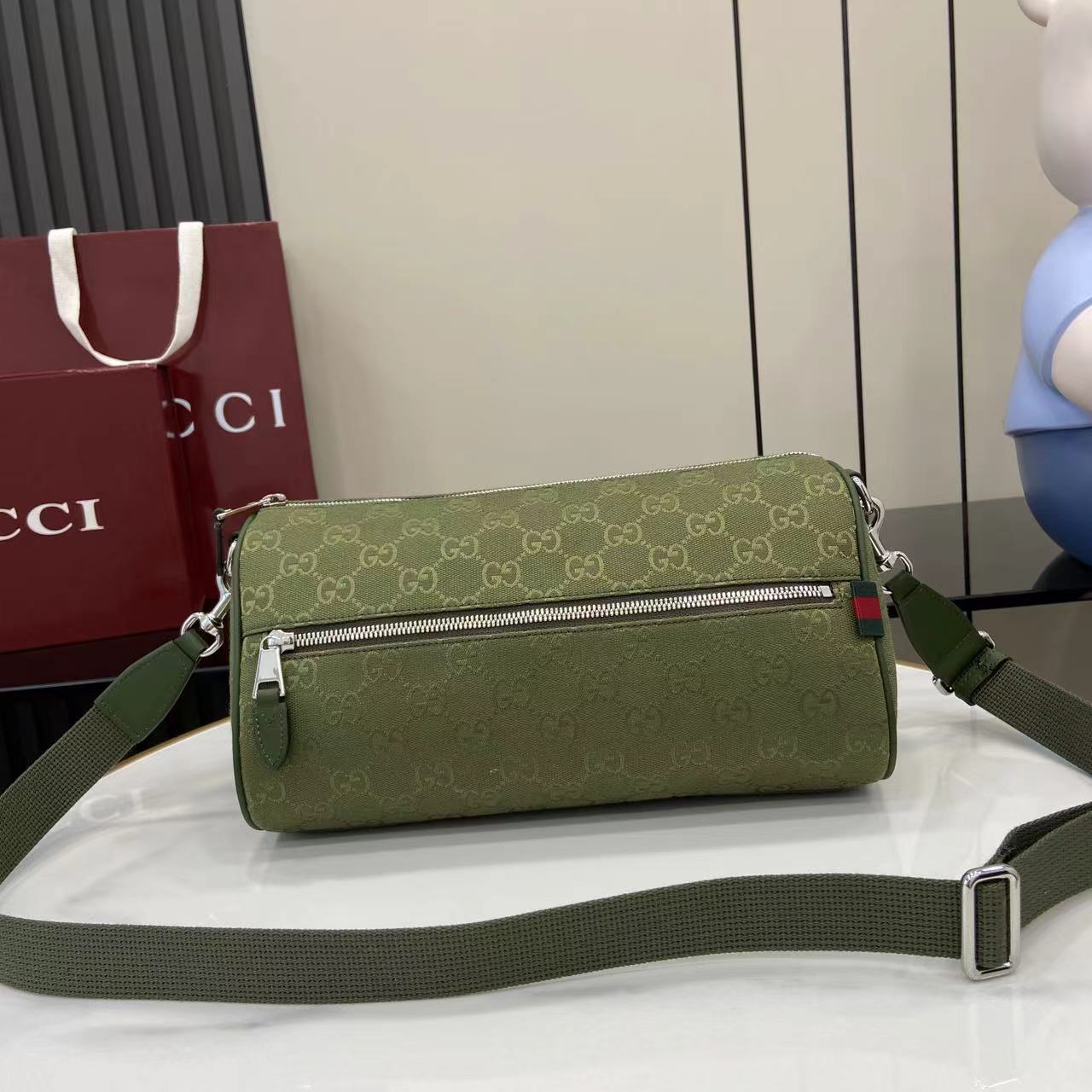 Bagsaaa Gvc*1 GG canvas small cylinder bag 834455 green - 30cm