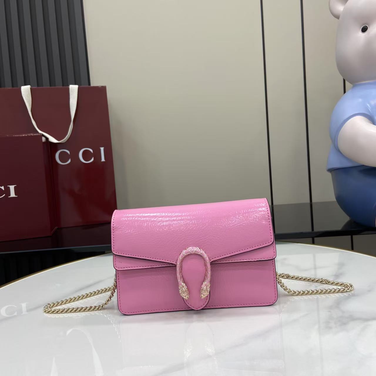 Bagsaaa Gvc*1 Dionysus mini shoulder bag 837370 Pink patent - 17.5cm
