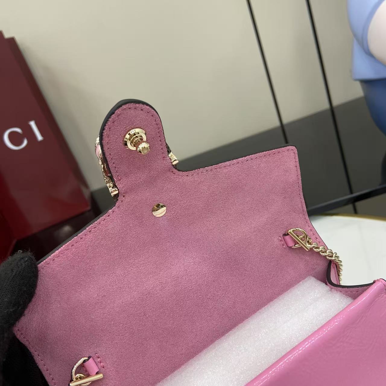 Bagsaaa Gvc*1 Dionysus mini shoulder bag 837370 Pink patent - 17.5cm