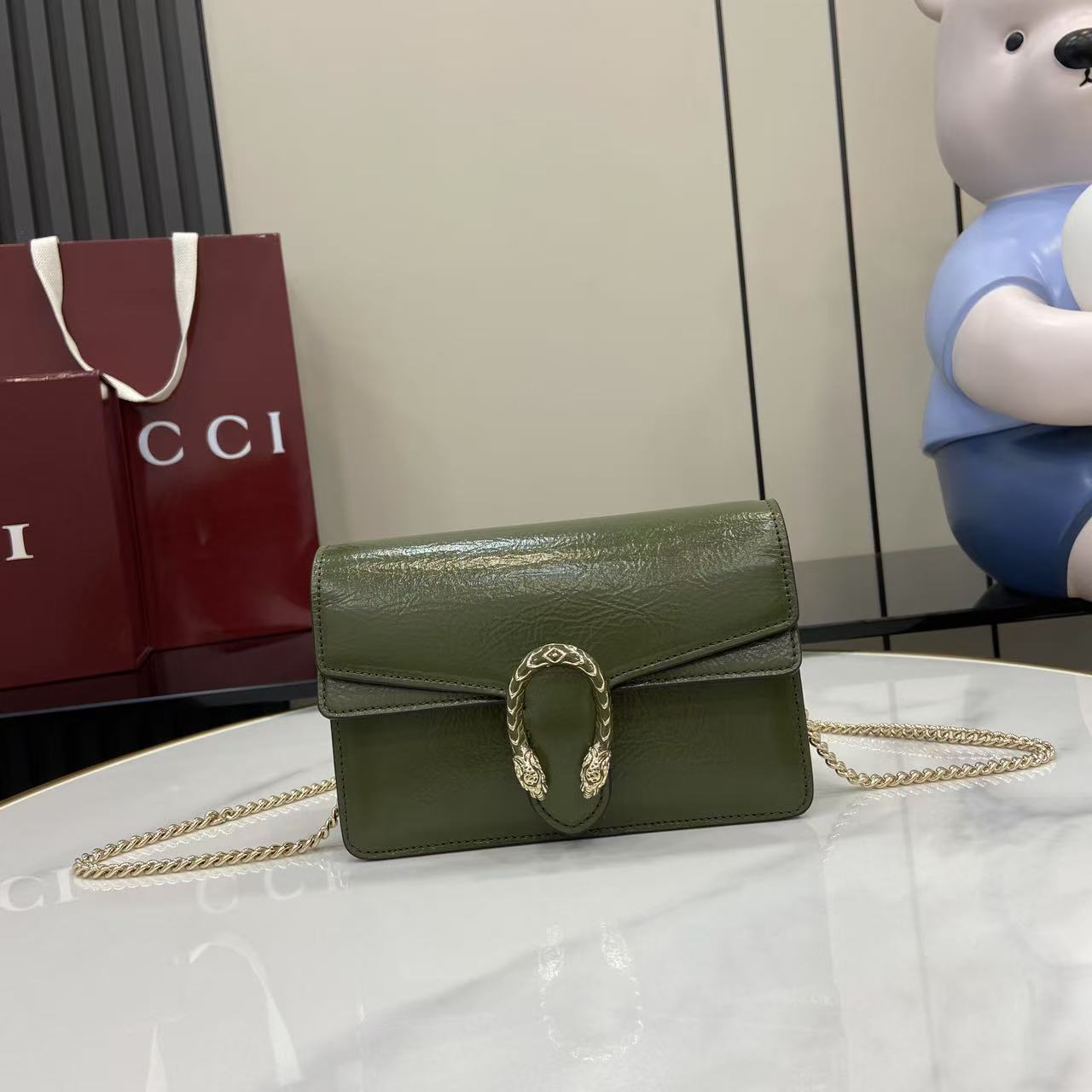 Bagsaaa Gvc*1 Dionysus mini shoulder bag 837370 Green patent - 17.5cm