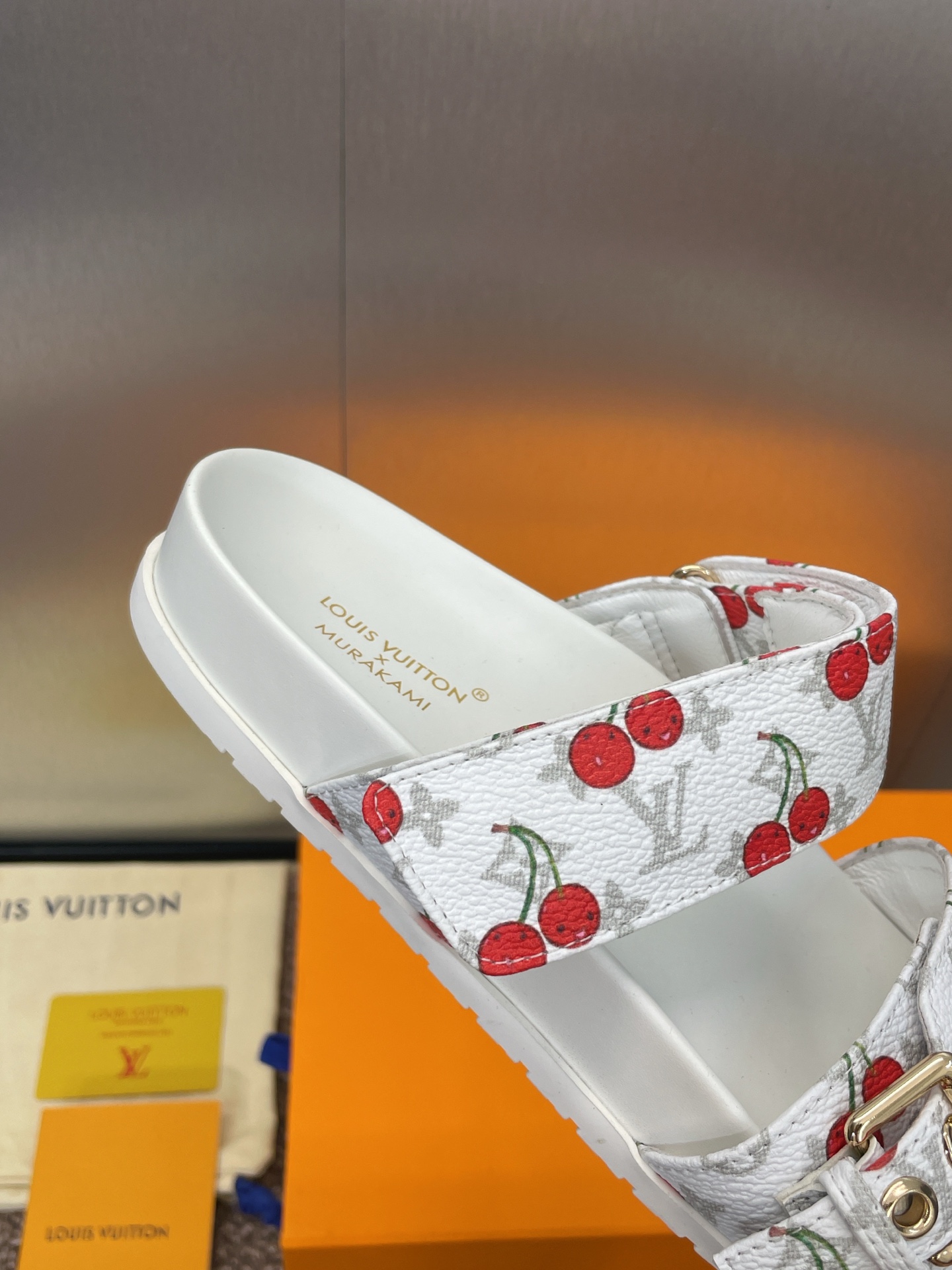 Bagsaaa LV x TM Bom Dia Flat Comfort Mule Monogram cherry white