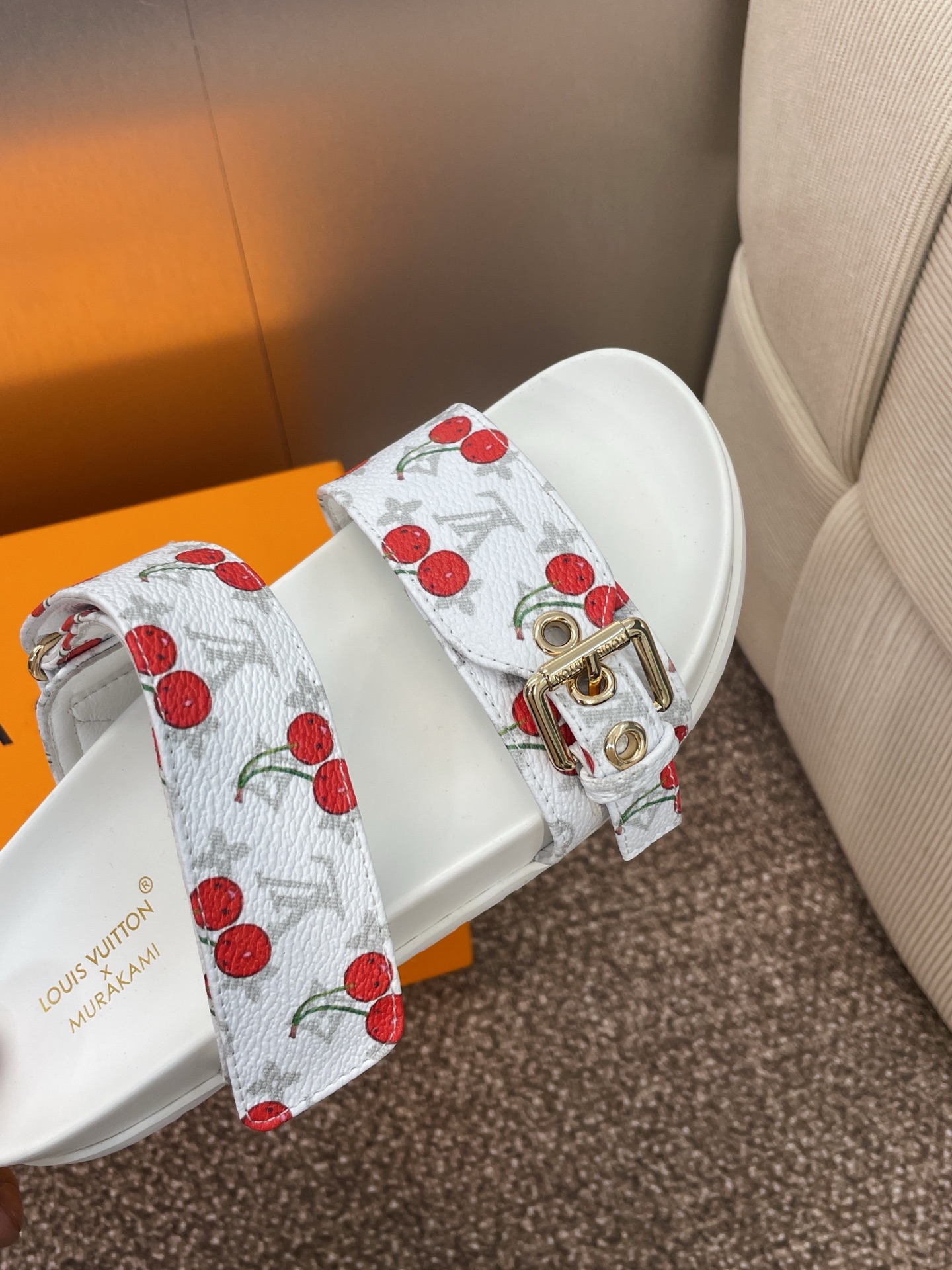 Bagsaaa LV x TM Bom Dia Flat Comfort Mule Monogram cherry white