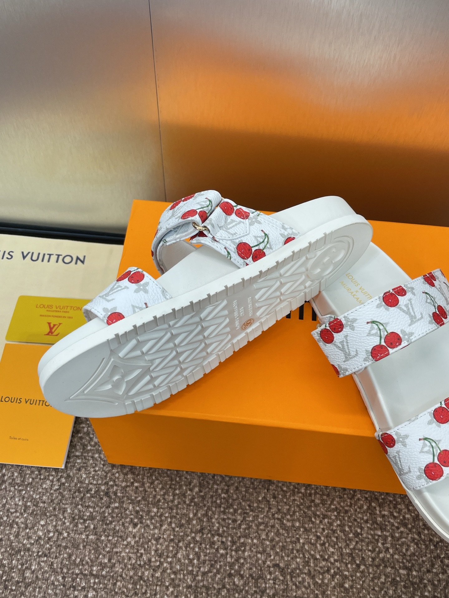 Bagsaaa LV x TM Bom Dia Flat Comfort Mule Monogram cherry white