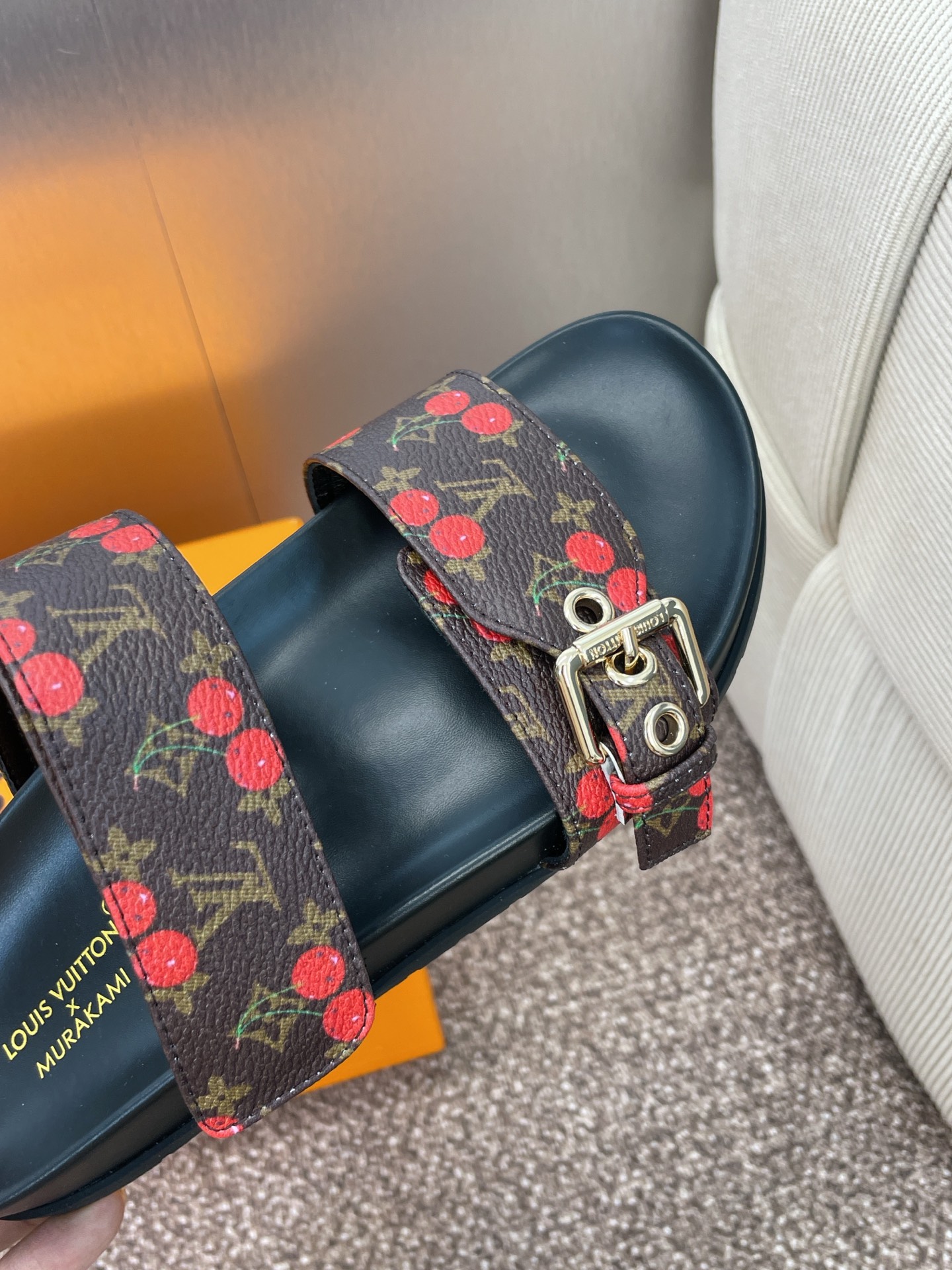 Bagsaaa LV x TM Bom Dia Flat Comfort Mule Monogram cherry