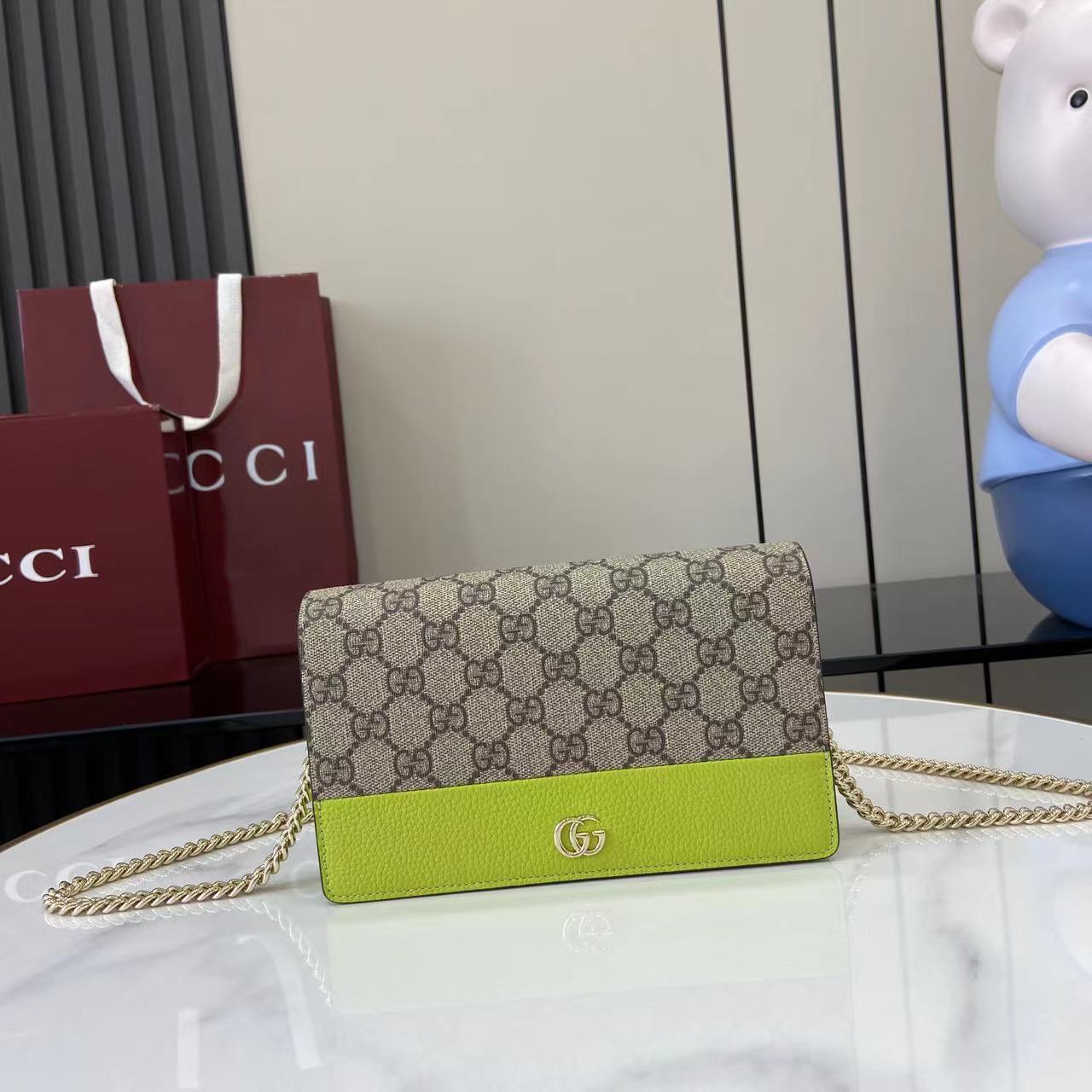 Bagsaaa Gvc*1 GG Marmont wallet on chain 497985 beige & green - 20cm