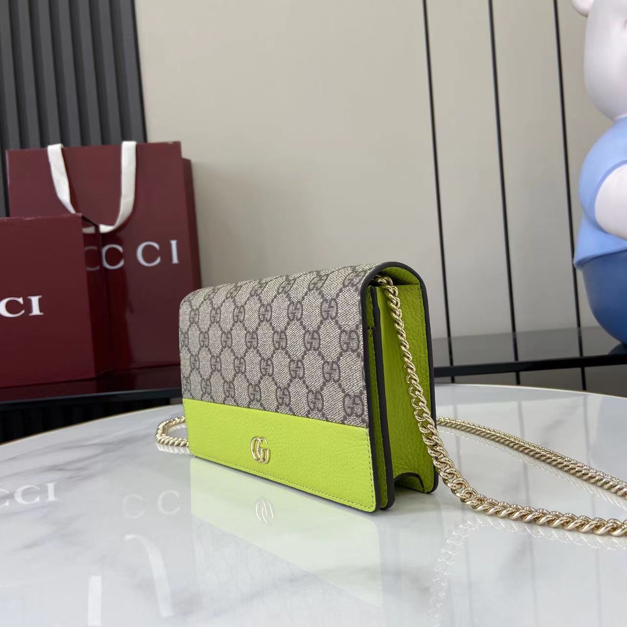 Bagsaaa Gvc*1 GG Marmont wallet on chain 497985 beige & green - 20cm