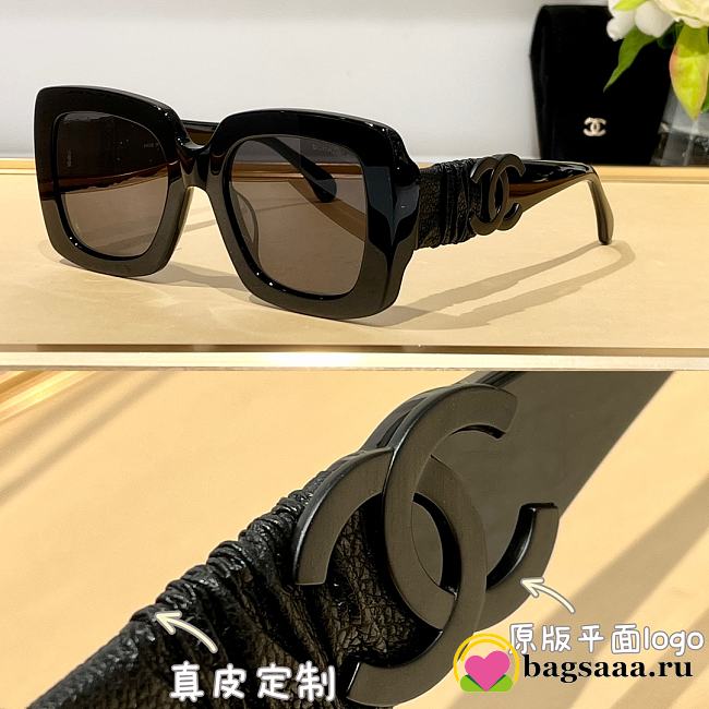 Bagsaaa Ch**el Square Sunglasses Calfskin A71481 Black
