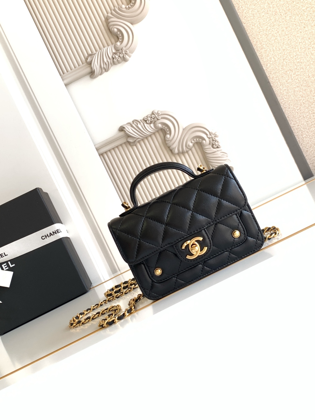 Bagsaaa Ch**el Clutch with chain AP4675 black - 15cm