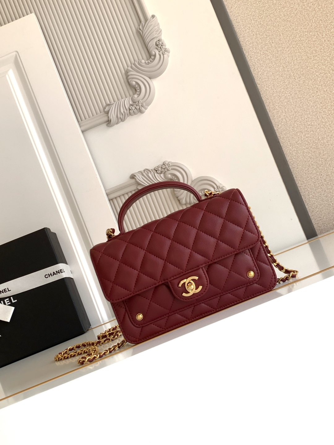 Bagsaaa Ch**el Wallet on Chain AP4674 Burgundy - 19cm