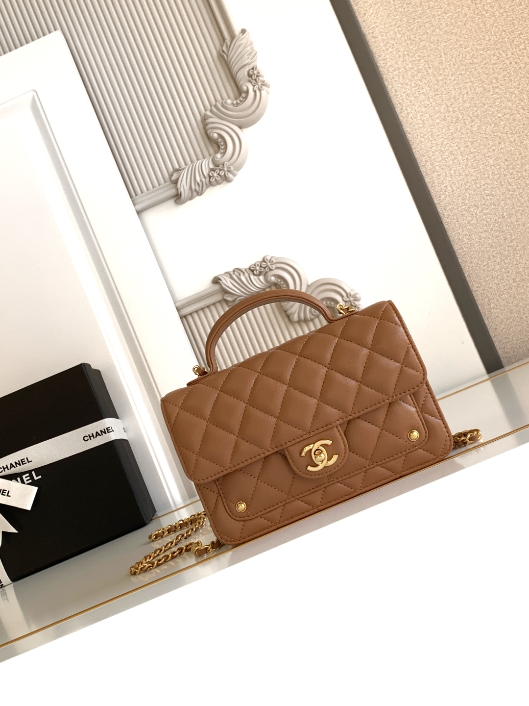 Bagsaaa Ch**el Wallet on Chain AP4674 Brown - 19cm