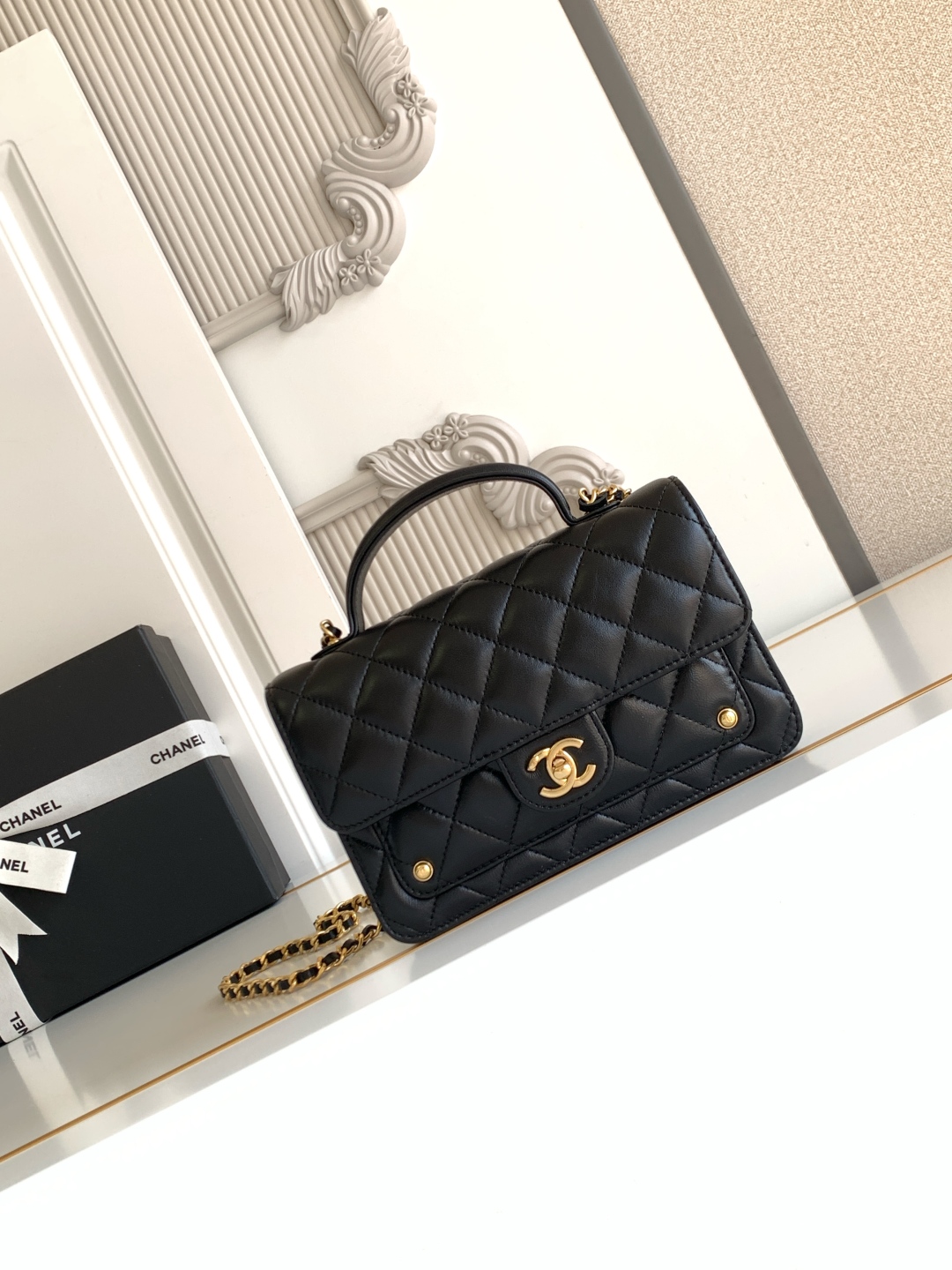 Bagsaaa Ch**el Wallet on Chain AP4674 Black - 19cm