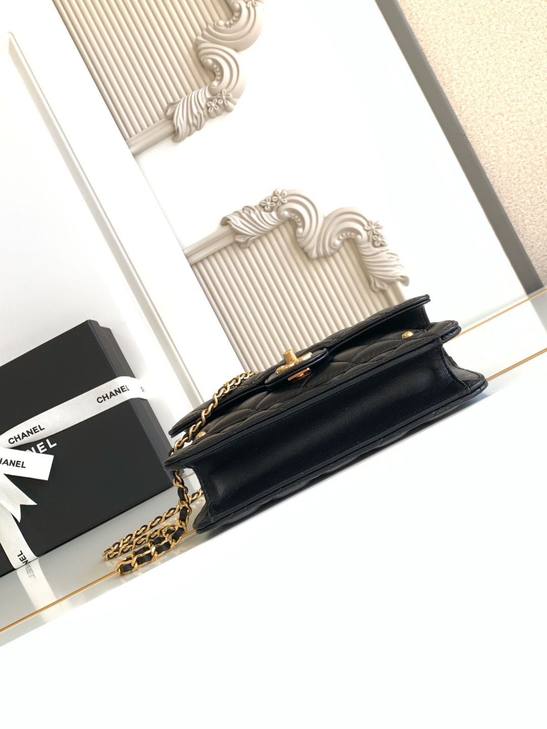 Bagsaaa Ch**el Wallet on Chain AP4674 Black - 19cm