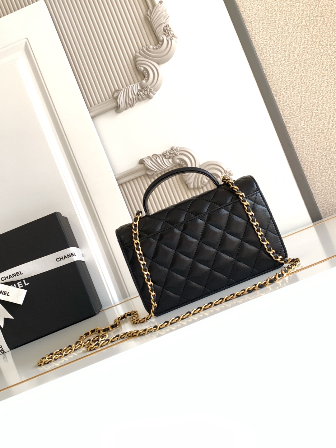 Bagsaaa Ch**el Wallet on Chain AP4674 Black - 19cm