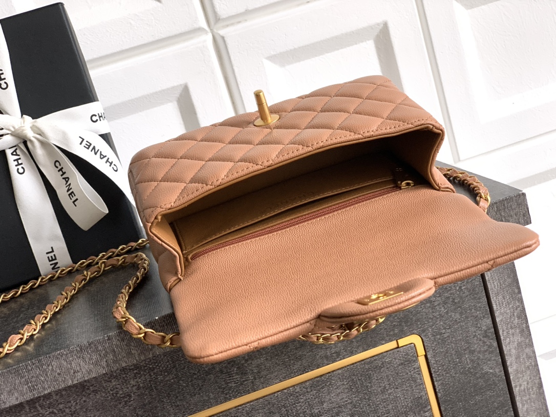 Bagsaaa Ch**el Mini Flap Bag with Top Handle AS5701 Camel - 19.5cm