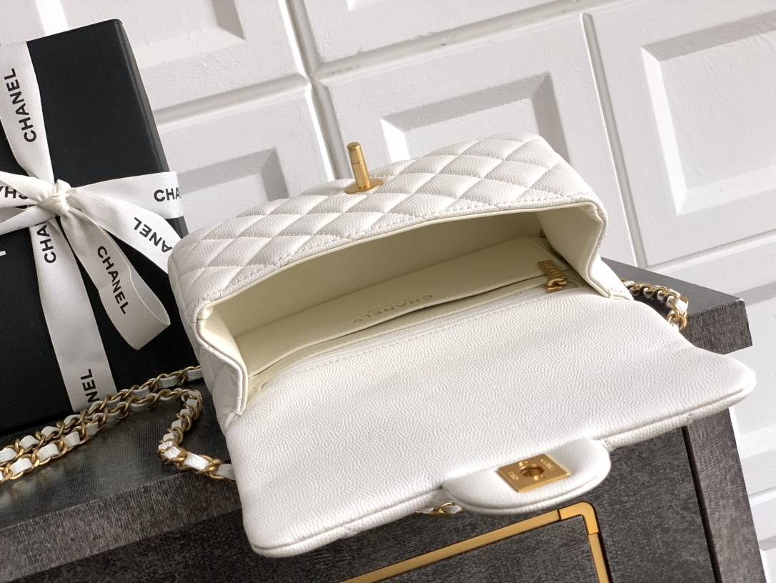 Bagsaaa Ch**el Mini Flap Bag with Top Handle AS5701 White - 19.5cm