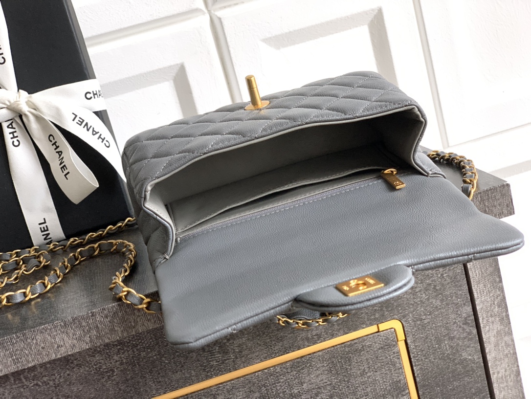 Bagsaaa Ch**el Mini Flap Bag with Top Handle AS5701 Gray - 19.5cm