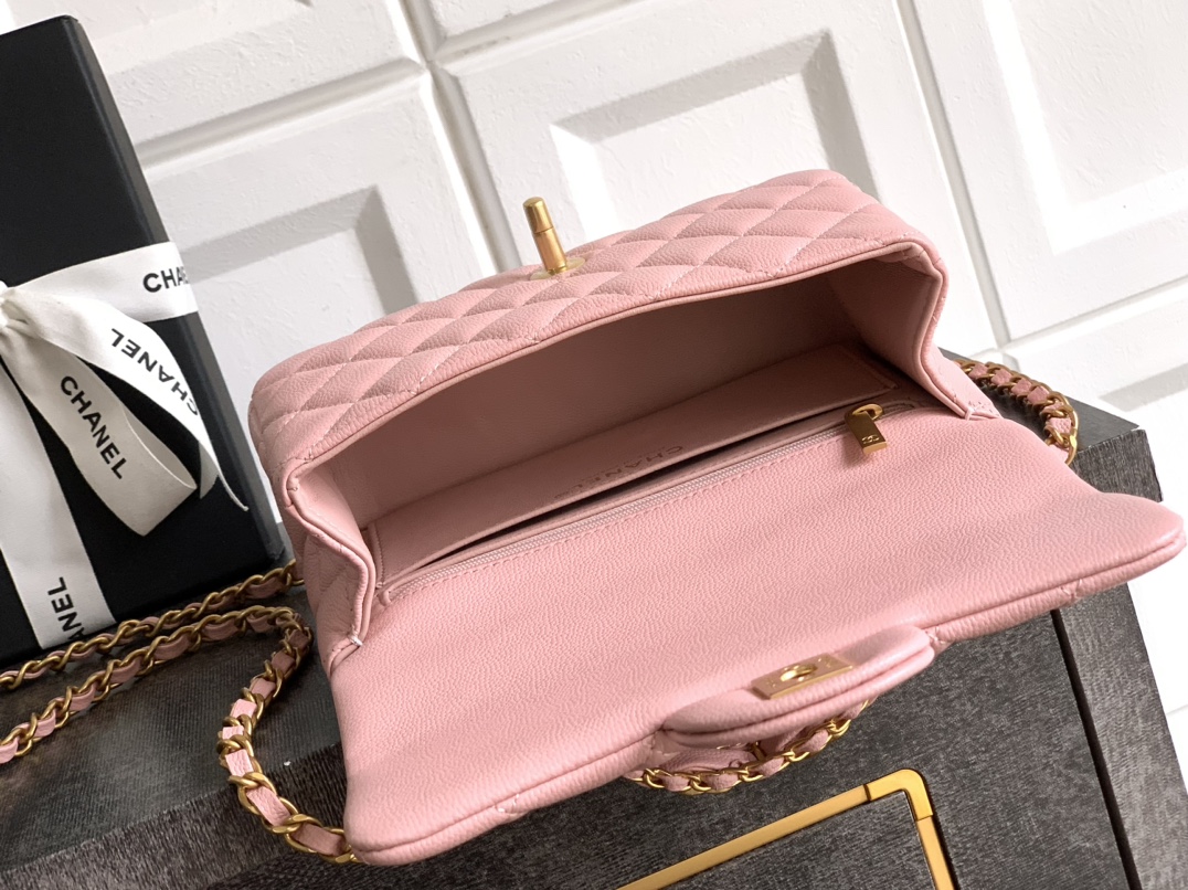 Bagsaaa Ch**el Mini Flap Bag with Top Handle AS5701 Pink - 19.5cm