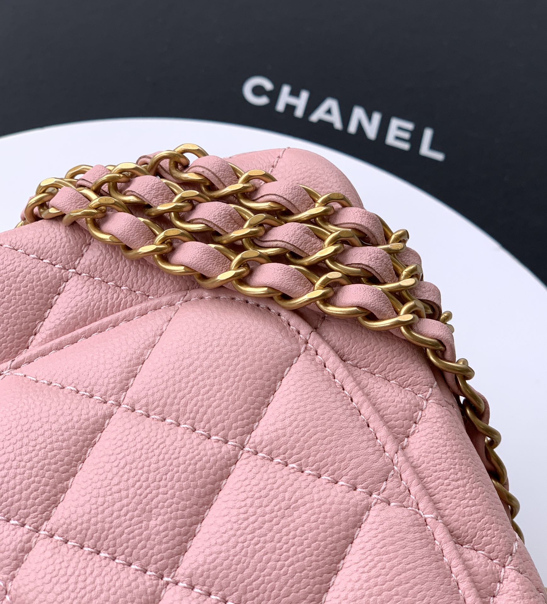 Bagsaaa Ch**el Mini Flap Bag with Top Handle AS5701 Pink - 19.5cm