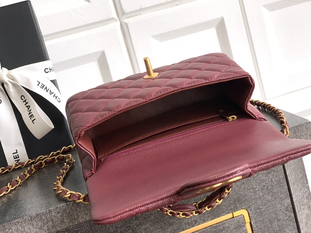 Bagsaaa Ch**el Mini Flap Bag with Top Handle AS5701 Red - 19.5cm