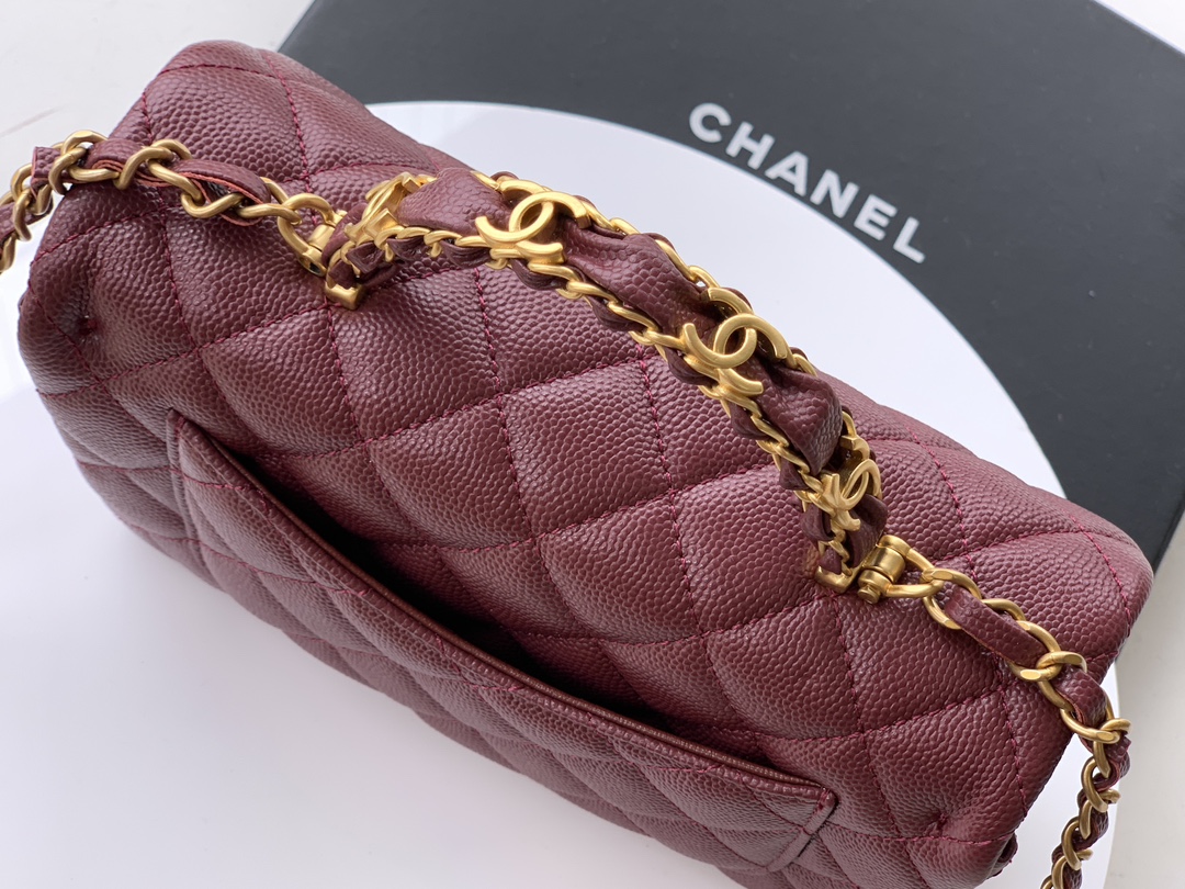 Bagsaaa Ch**el Mini Flap Bag with Top Handle AS5701 Red - 19.5cm