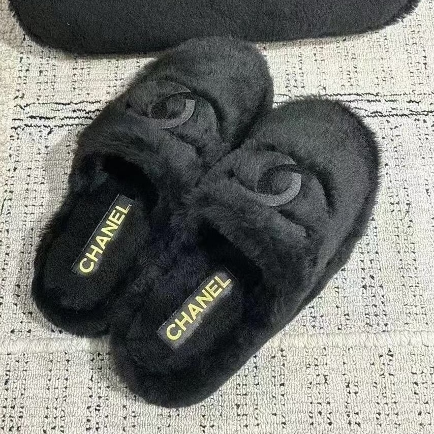 Bagsaaa Ch**el Black Shearling Slippers