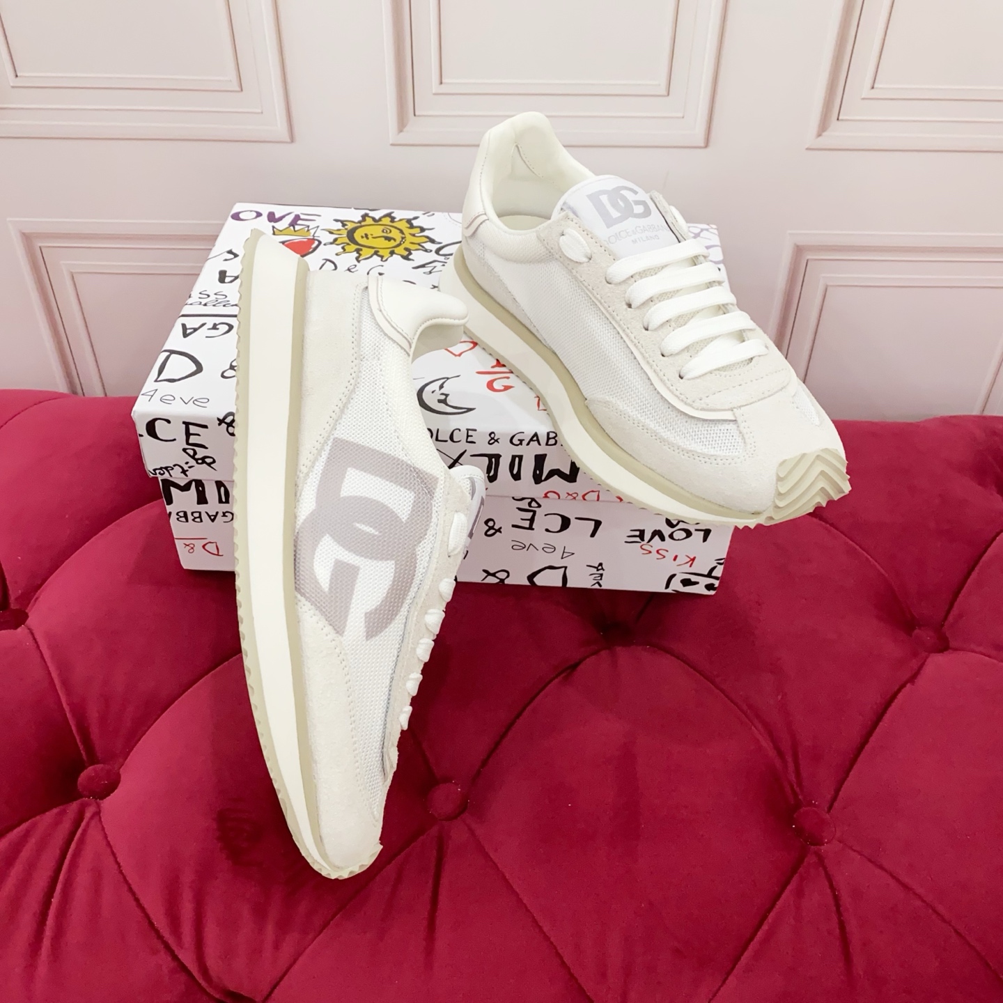 Bagsaaa D&G Mixed-material DG CUSHION sneakers white