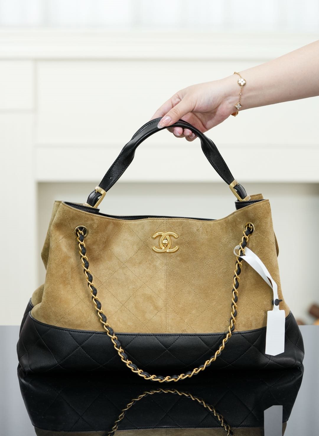 Bagsaaa Ch**el Shopping Bag AS5657 Beige & Black - 40cm