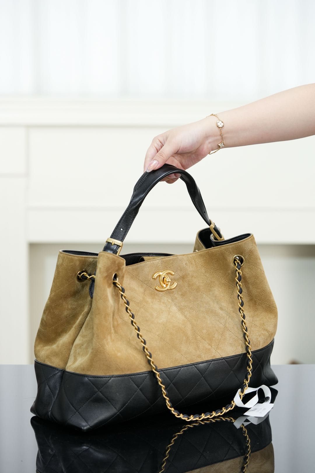 Bagsaaa Ch**el Shopping Bag AS5657 Beige & Black - 40cm