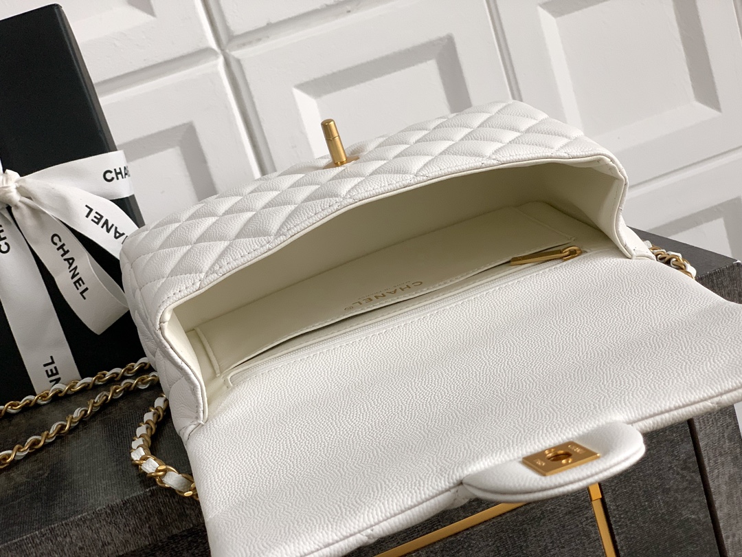 Bagsaaa Ch**el Small Flap Bag With Top Handle AS5702 White - 22.5cm