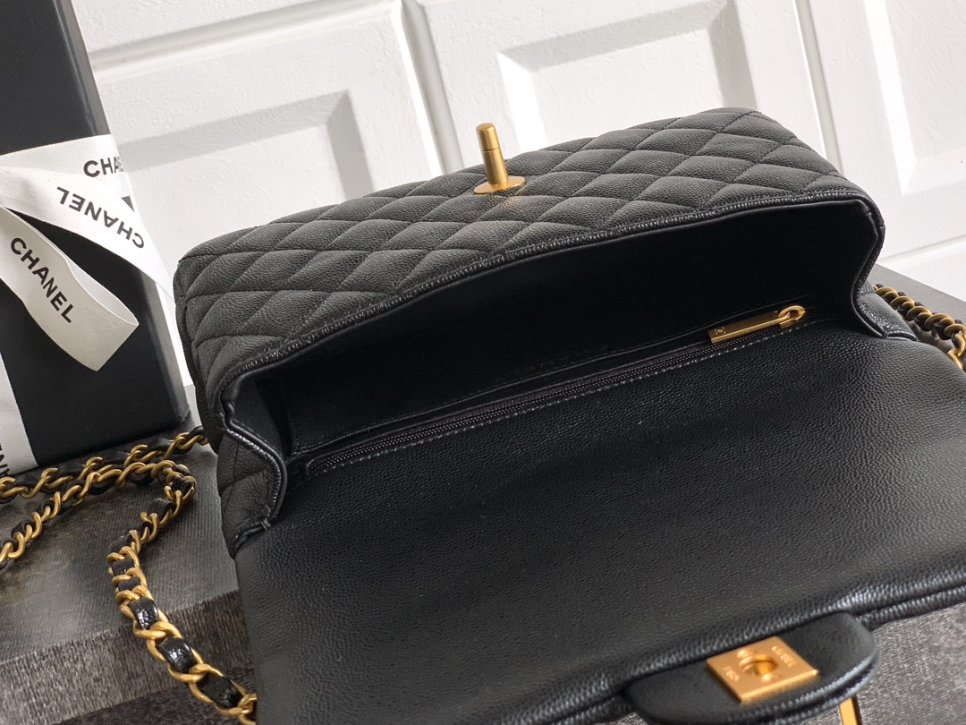 Bagsaaa Ch**el Small Flap Bag With Top Handle AS5702 Black - 22.5cm