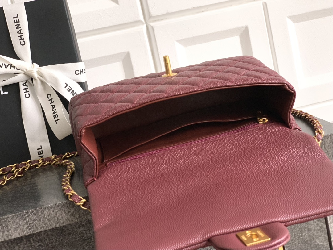 Bagsaaa Ch**el Small Flap Bag With Top Handle AS5702 Red - 22.5cm