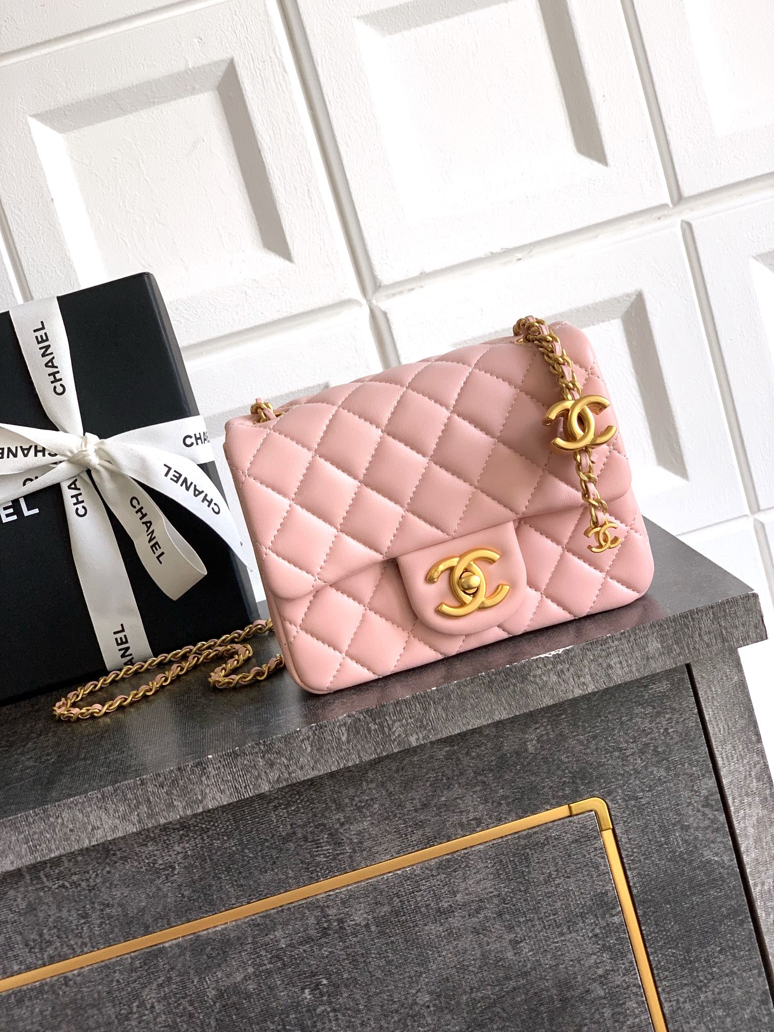 Bagsaaa Ch**el Mini Flap Bag AS5758 Light Pink Lambskin - 18cm