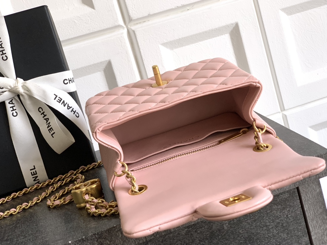 Bagsaaa Ch**el Mini Flap Bag AS5758 Light Pink Lambskin - 18cm