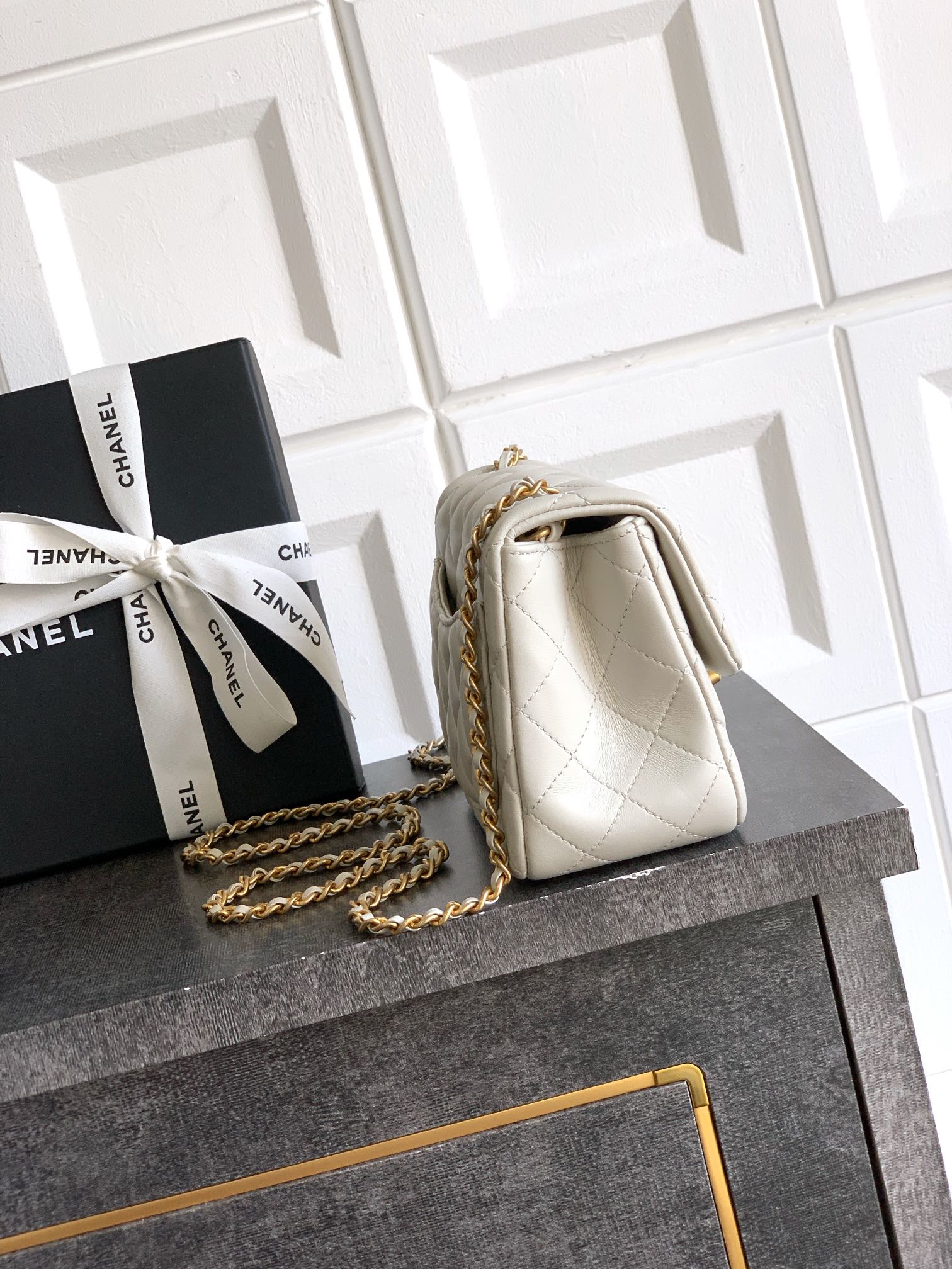 Bagsaaa Ch**el Mini Flap Bag AS5758 Cream White Lambskin - 18cm