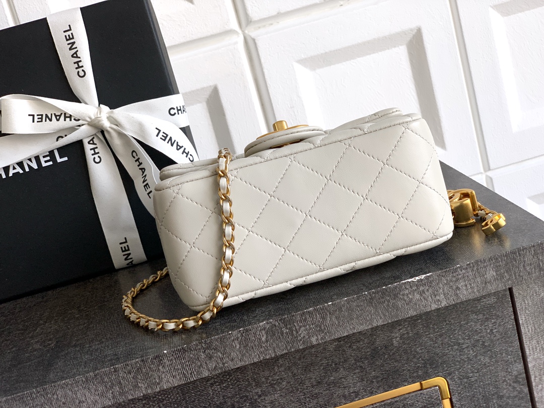 Bagsaaa Ch**el Mini Flap Bag AS5758 Cream White Lambskin - 18cm