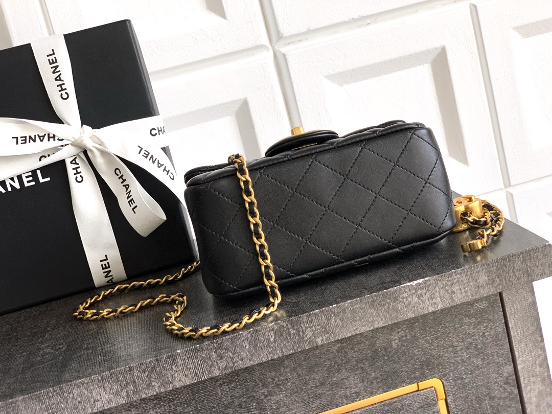 Bagsaaa Ch**el Mini Flap Bag AS5758 Black Lambskin - 18cm