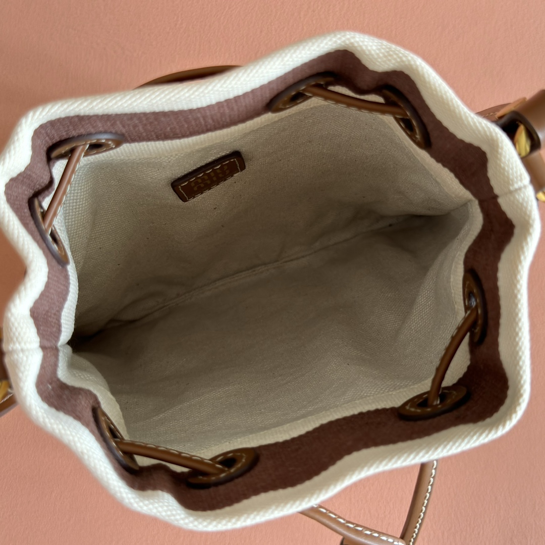 Bagsaaa Miu Miu Striped fabric drawstring pouch 5ND016 brown - 23cm