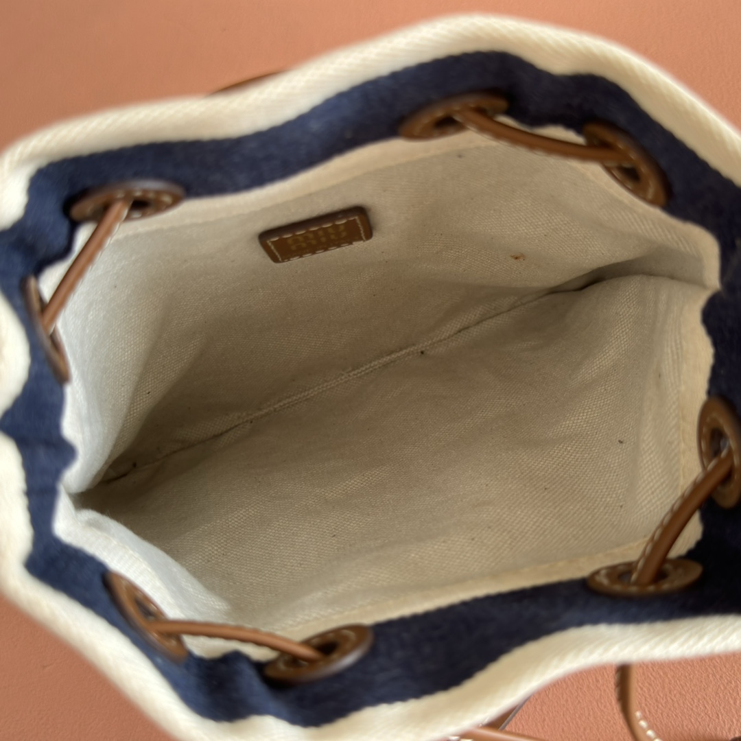 Bagsaaa Miu Miu Striped fabric drawstring pouch 5ND016 blue - 23cm