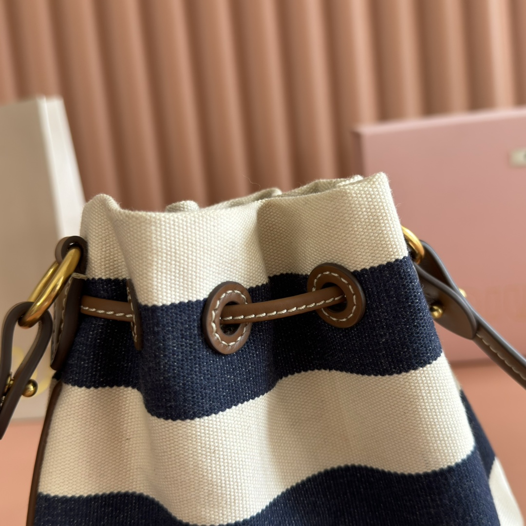 Bagsaaa Miu Miu Striped fabric drawstring pouch 5ND016 blue - 23cm