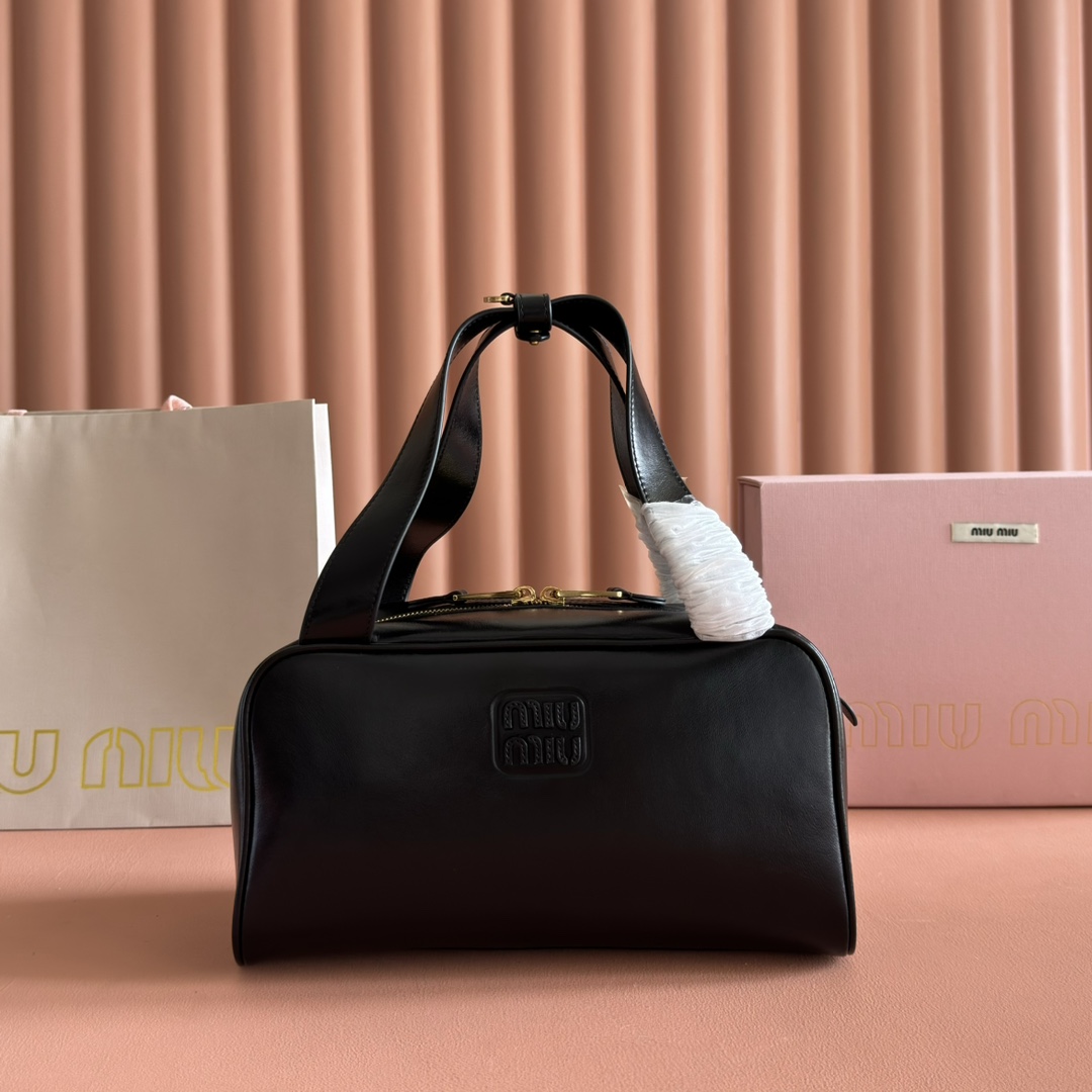 Bagsaaa Miu Miu Leather top-handle bag 5BB182 black - 28cm