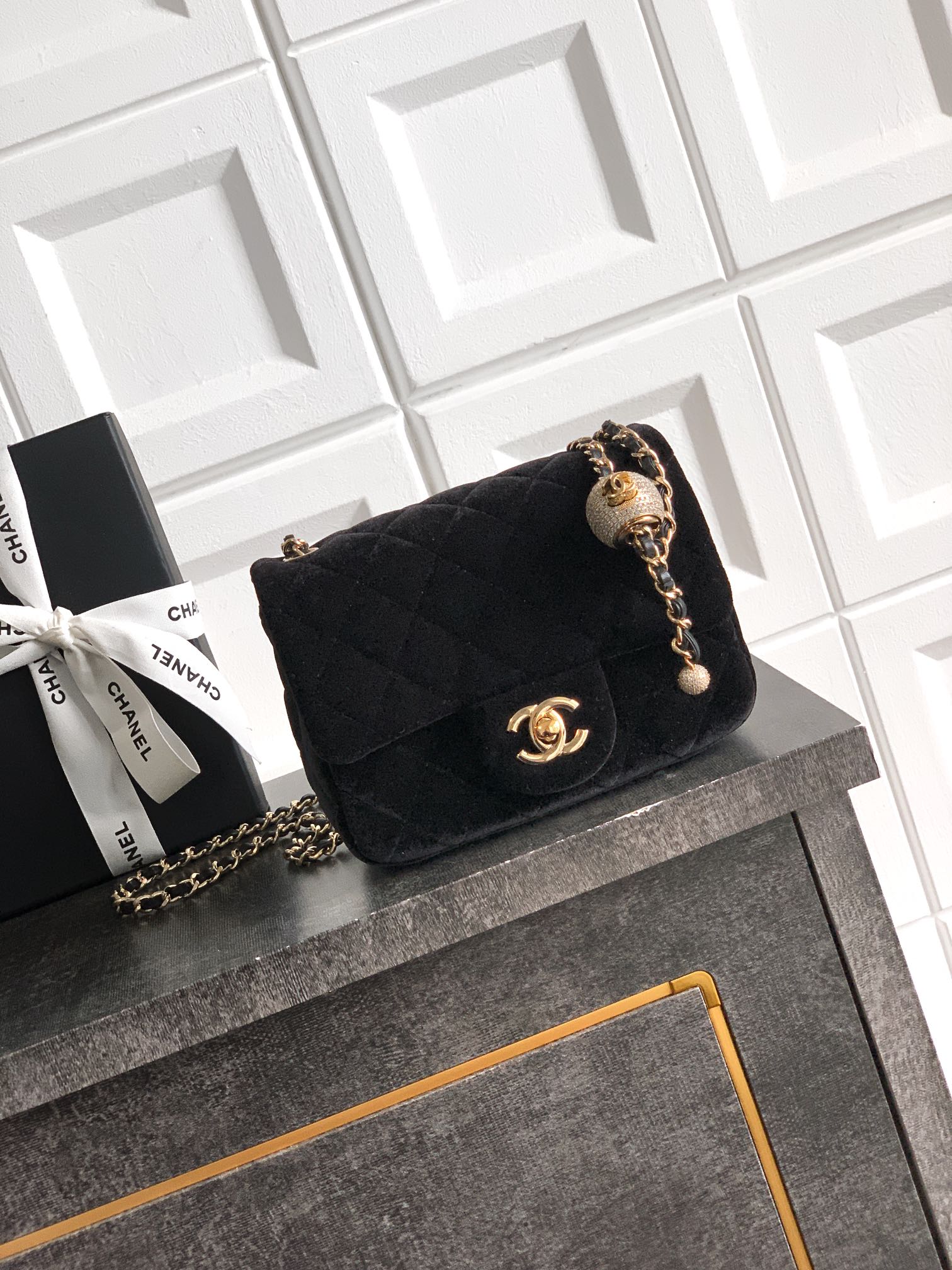 Bagsaaa Ch**el Mini Flap Bag AS1786 Black Velvet - 18cm