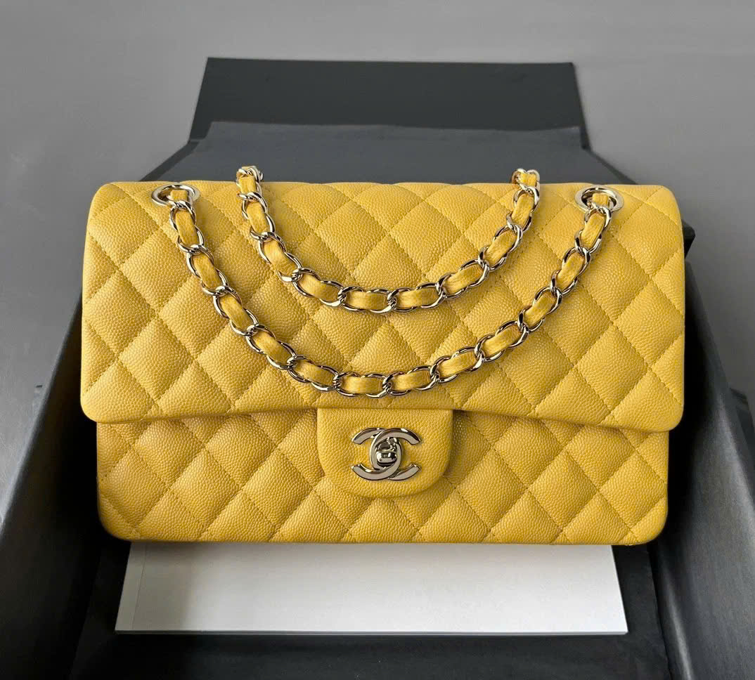 Bagsaaa Ch**el Flap Bag Yellow Caviar - 25cm