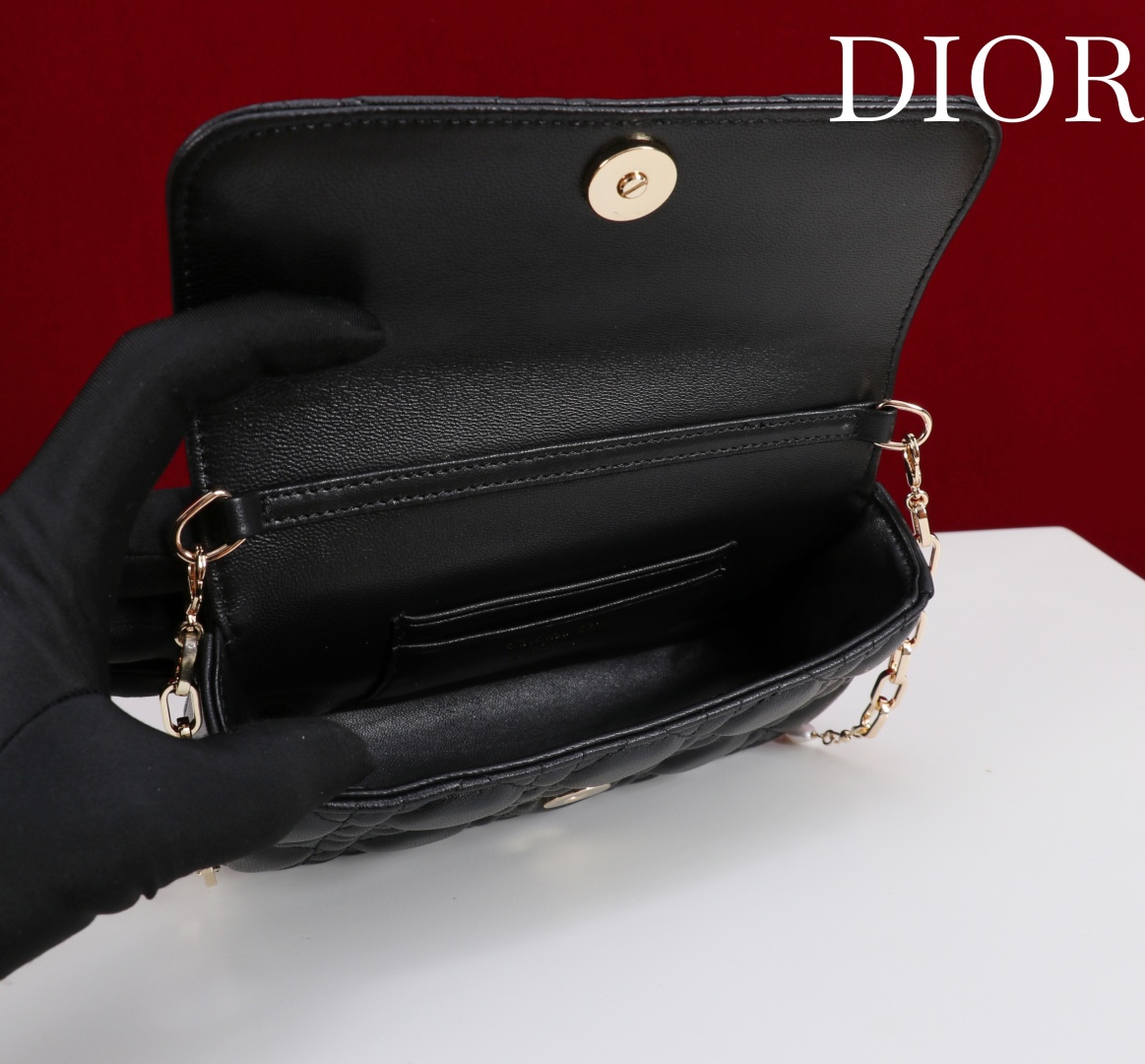 Bagsaaa My D10r - D10r Talk Phone Pouch Black Cannage Lambskin - 18cm